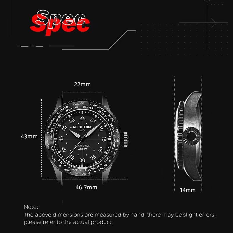 Мужские часы NORTH EDGE MAPLE  – обзор и цена Solar Powered Watch
