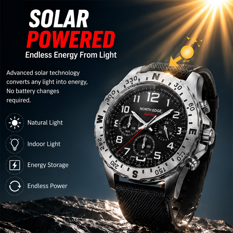 Мужские часы NORTH EDGE MACH 2 – обзор и цена Solar Powered Watch