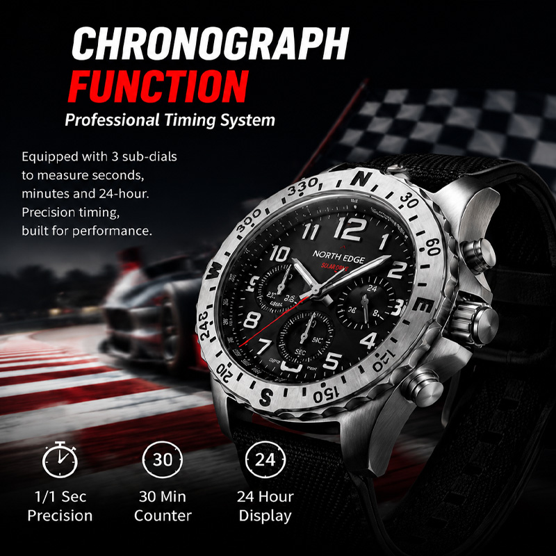 Мужские часы NORTH EDGE MACH 2 – обзор и цена Solar Powered Watch
